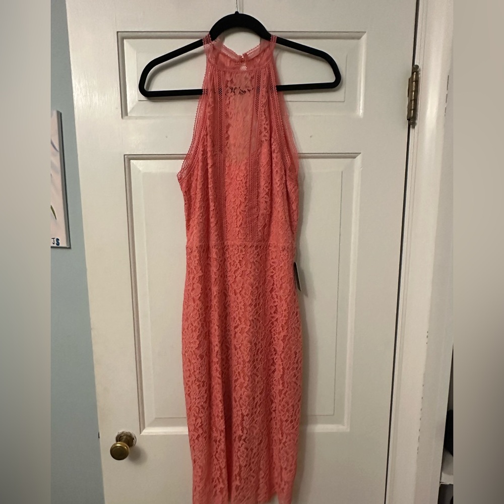 Express Pink Halter Sheath Midi Dress - Picture 3 of 6